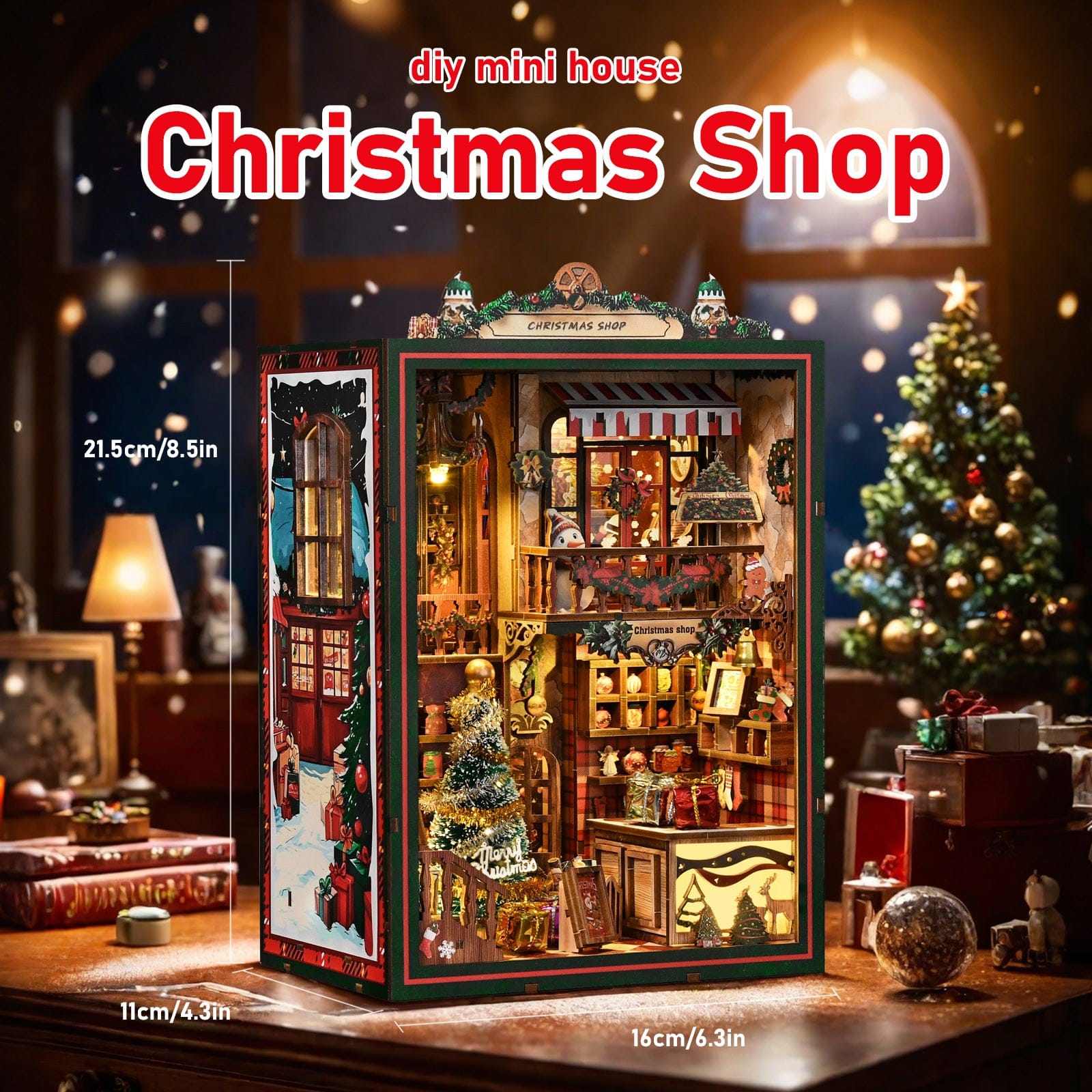 Book Nook Kits 264 Pieces | 21.5×16×11 cm (8.5"×6.3"×4.3") Christmas Shop - DIY Book Nook Kit