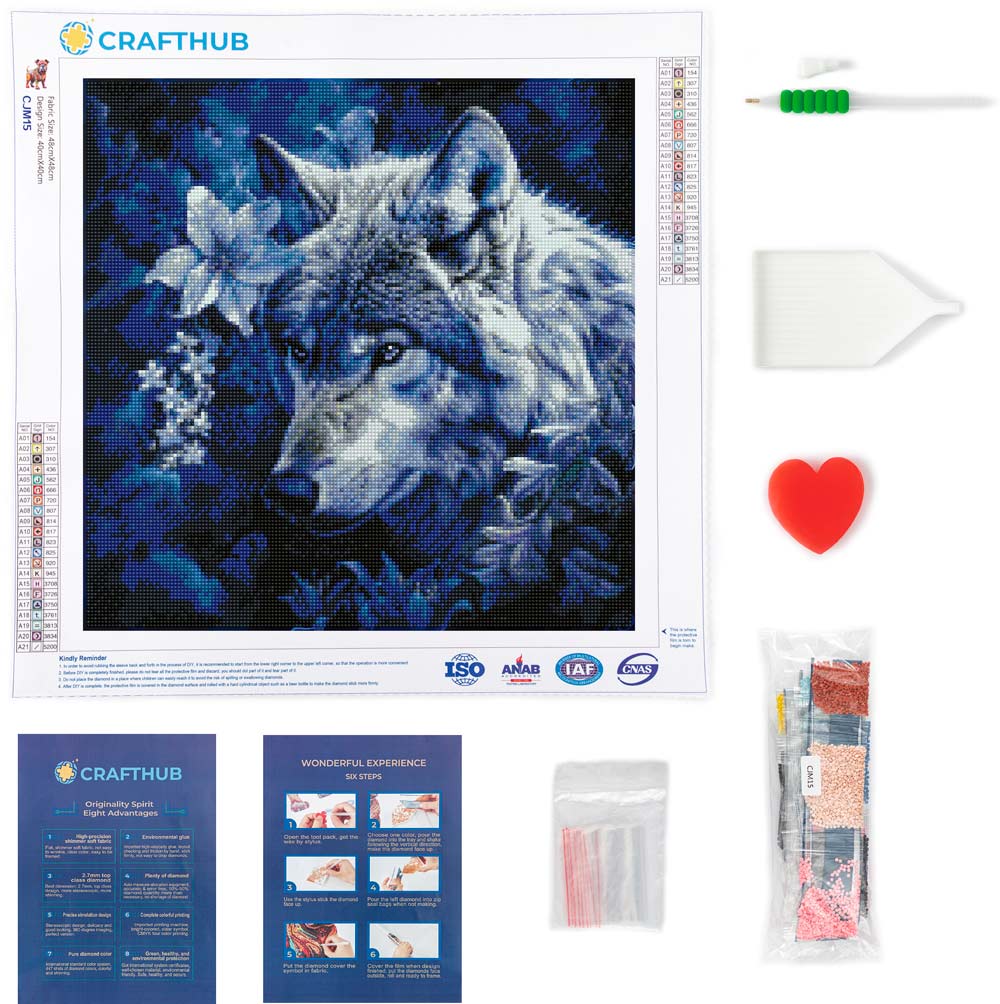 17.7" x 17.7" (45x45cm) Blossom Wolf - Diamond Painting Kit