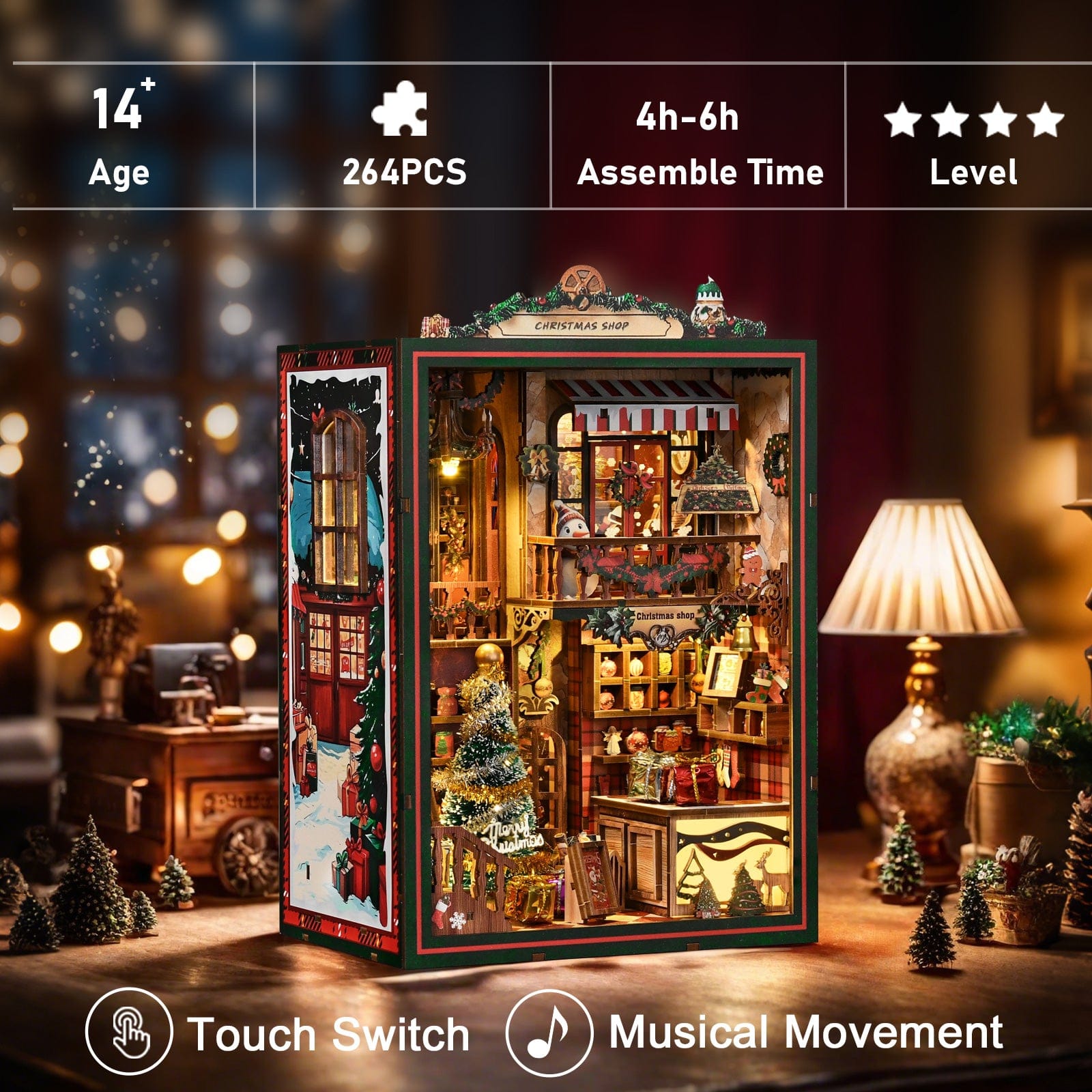 Book Nook Kits 264 Pieces | 21.5×16×11 cm (8.5"×6.3"×4.3") Christmas Shop - DIY Book Nook Kit