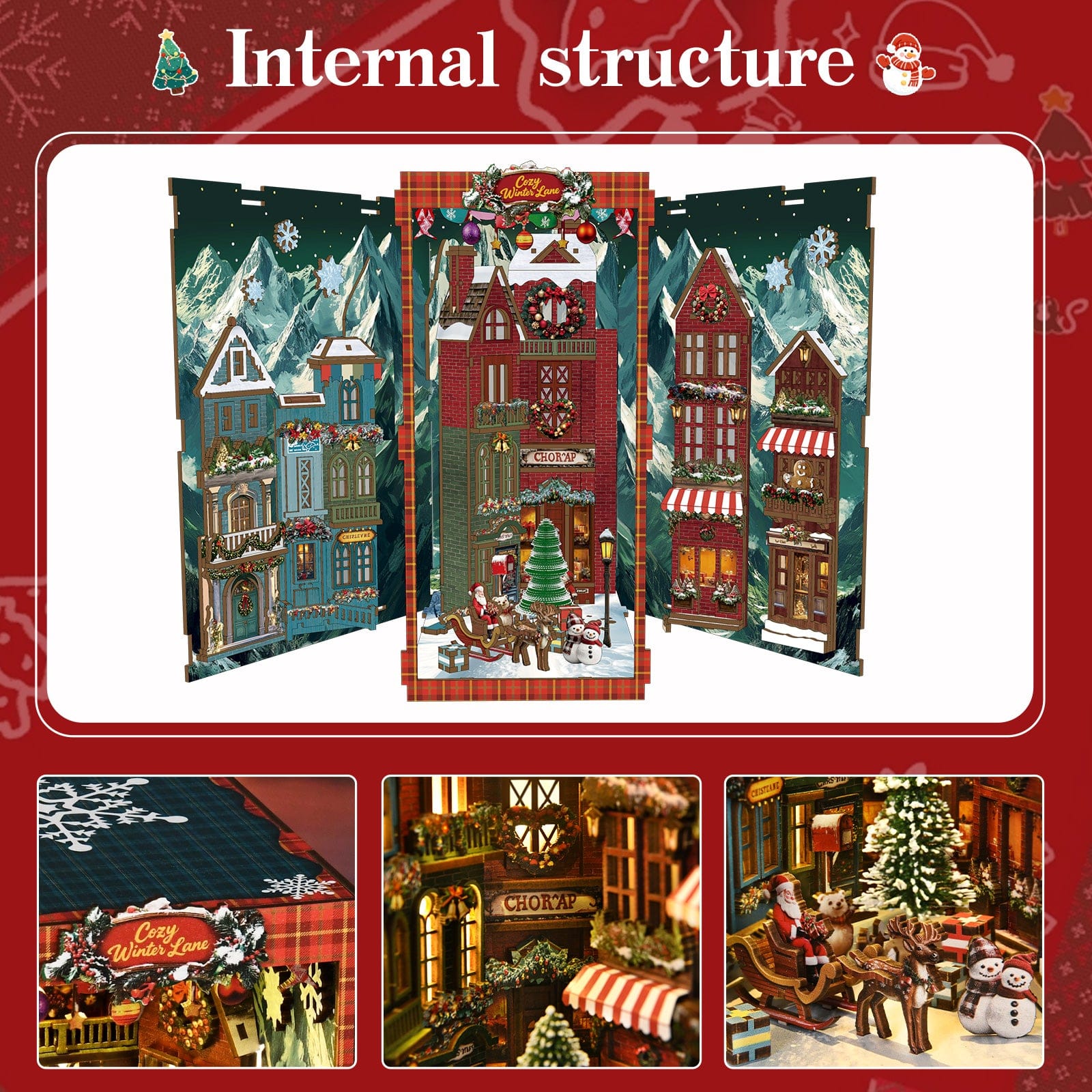 Book Nook Kits 296 Pieces | 23×18×11 cm (9.05"×7.08"×4.33") Christmas Street Corner - DIY Book Nook Kit