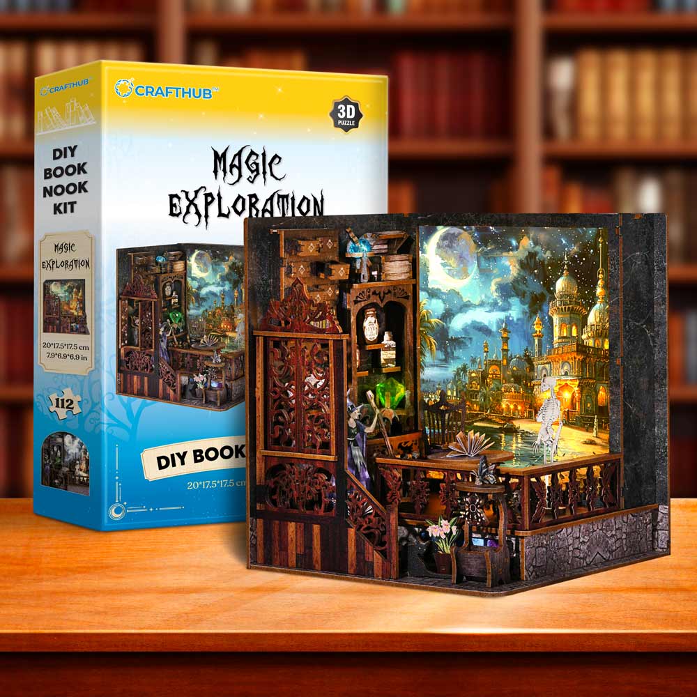 3D Wooden Puzzles 112 Pieces | 7.9"x6.9"x6.9" Magic Exploration - DIY Book Nook Kit