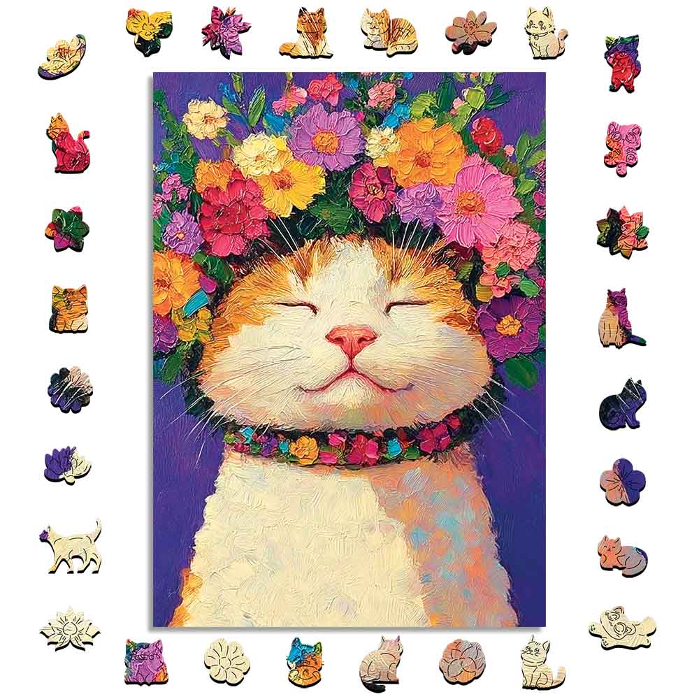 Chat Fleur - Puzzle en bois