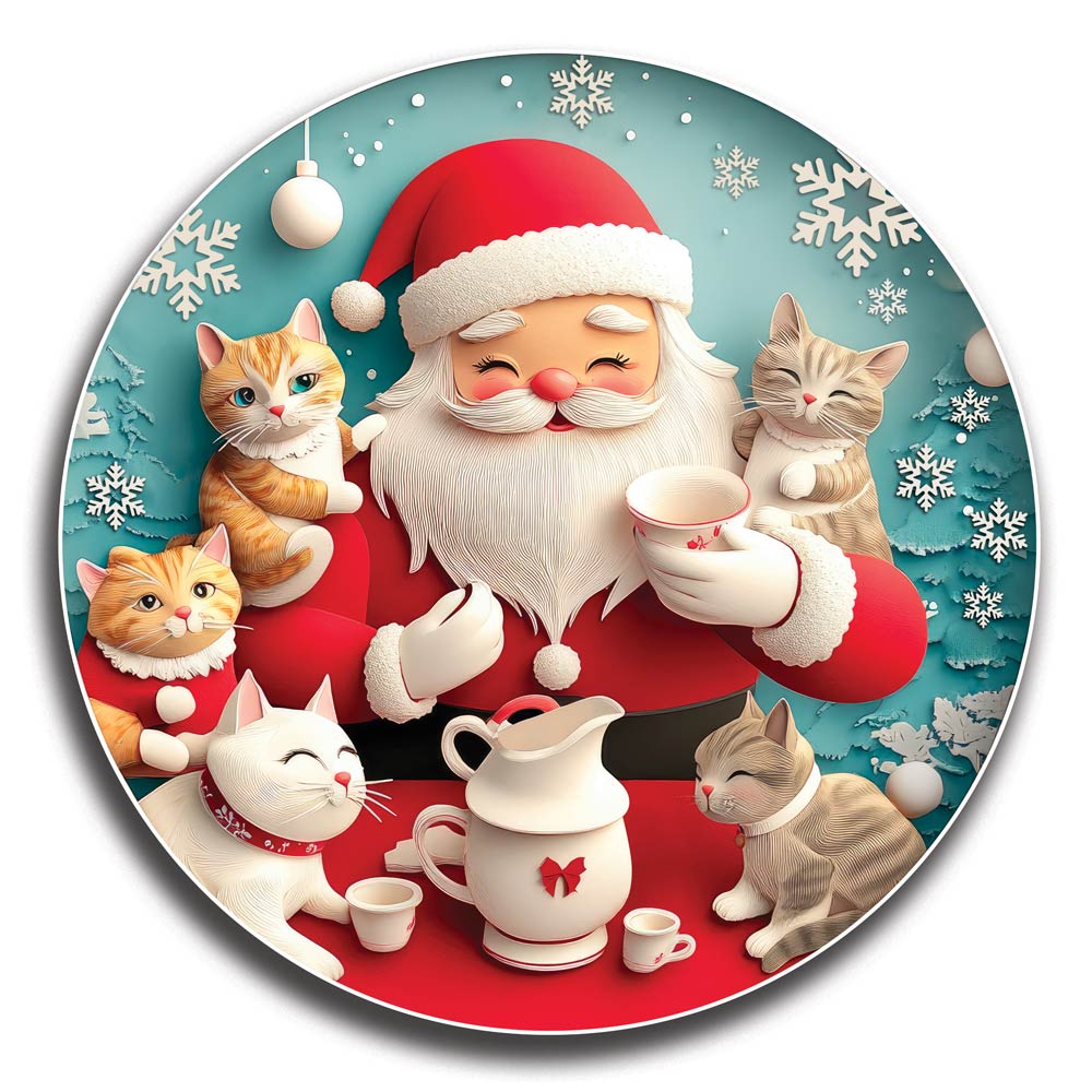 Père Noël avec des Chats - Puzzle en bois