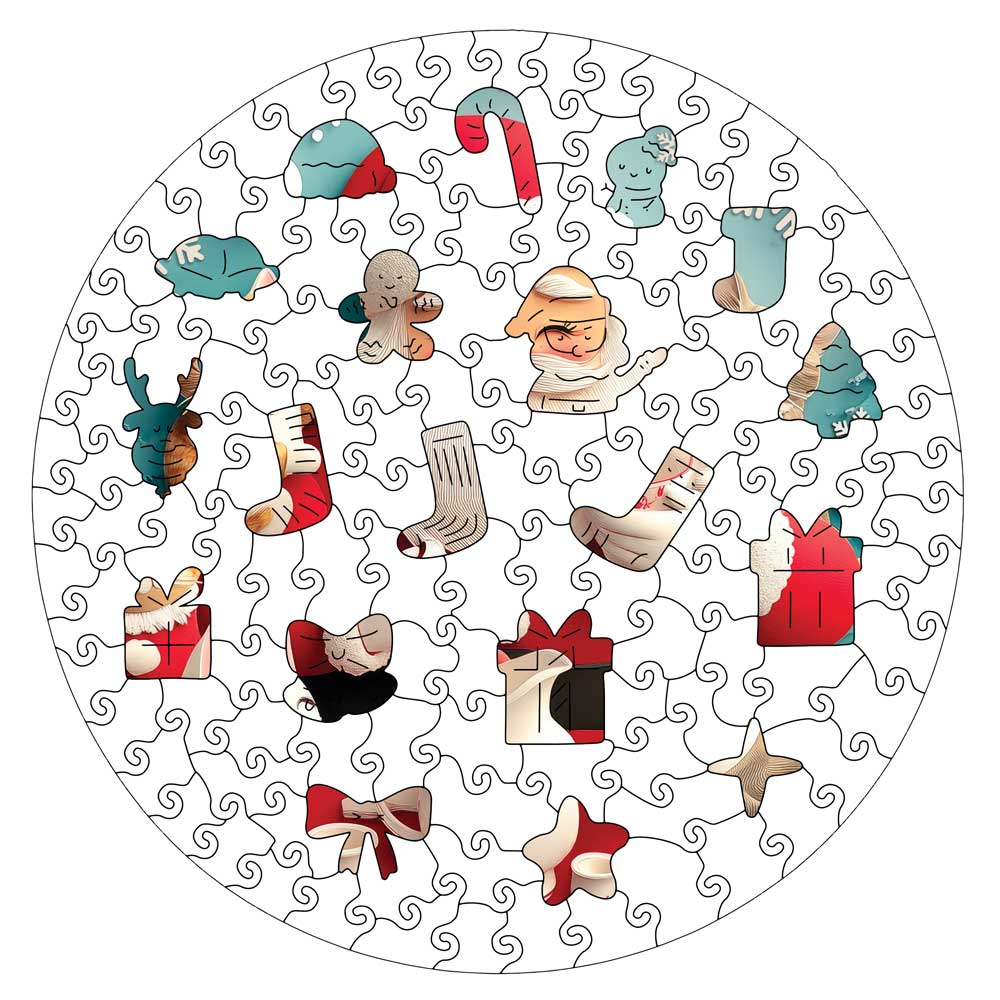 Père Noël avec des Chats - Puzzle en bois