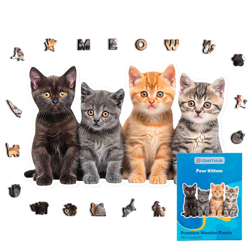 Animal Jigsaw Puzzle > Wooden Jigsaw Puzzle > Jigsaw Puzzle A3 + Paper Box Four Kittens - Jigsaw Puzzle