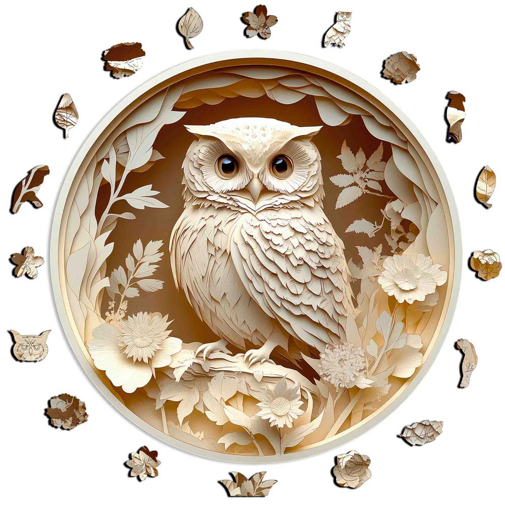 Hibou sculpté - Puzzle en bois