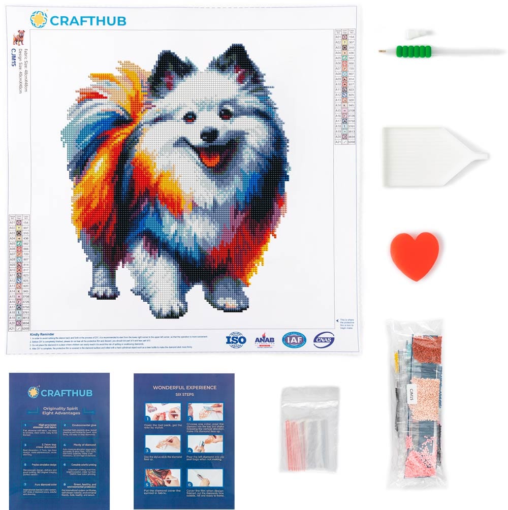 15.7"x15.7" / 40cm x 40cm American Eskimo Dog - Diamond Painting Kit