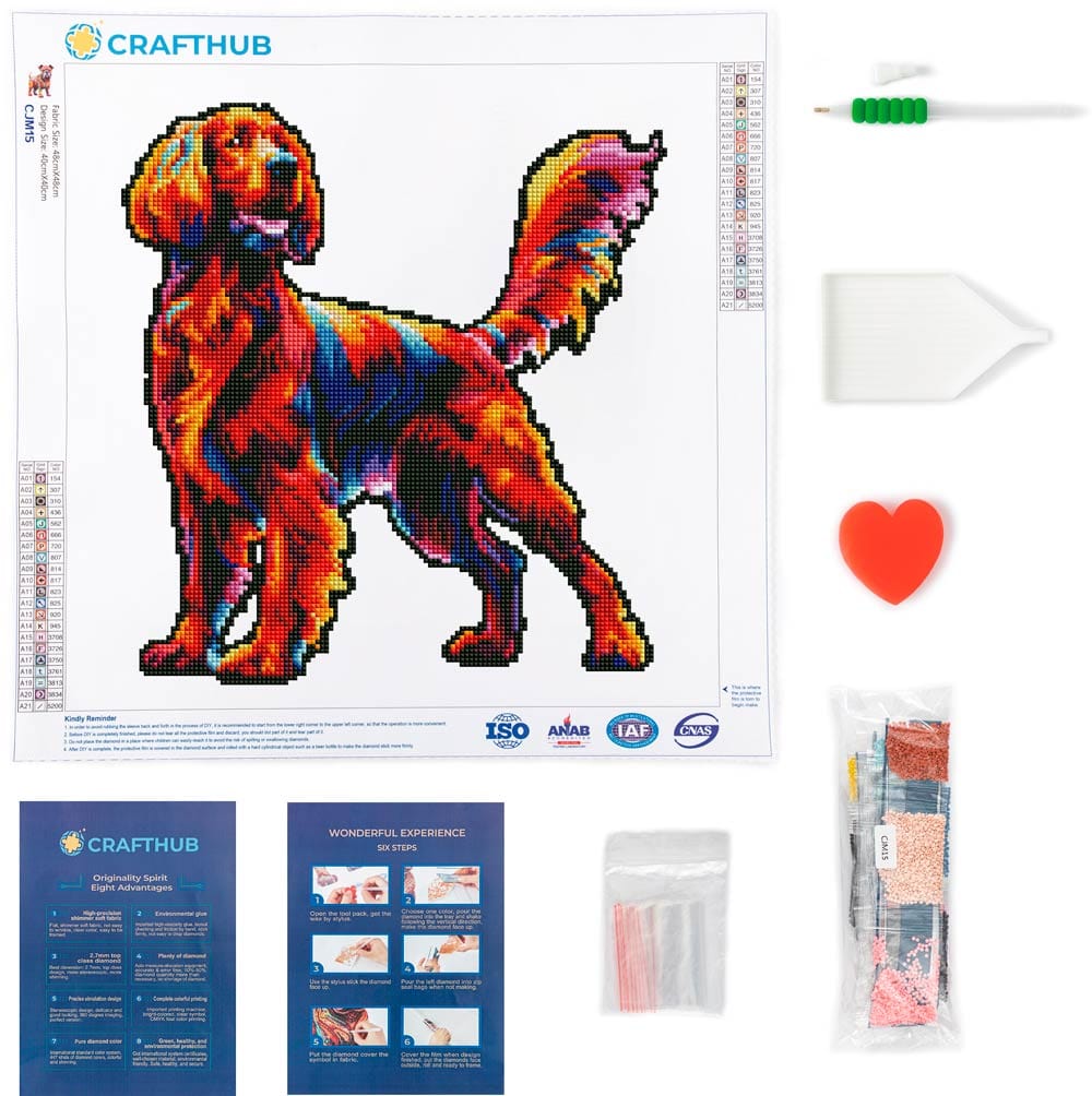 15.7"x15.7" / 40cm x 40cm Red Setter / Irish Setter Dog - Diamond Painting Kit