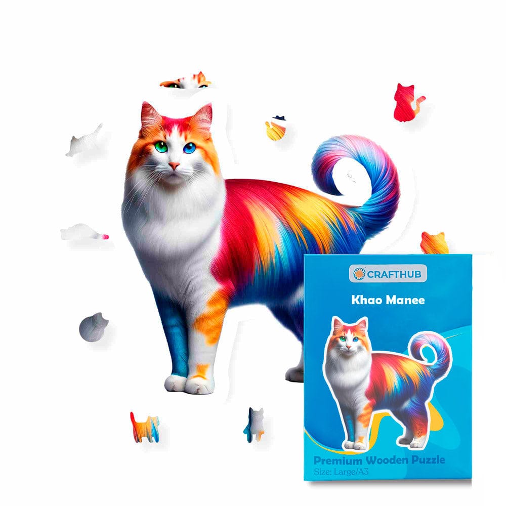 Animal Jigsaw Puzzle > Wooden Jigsaw Puzzle > Jigsaw Puzzle A4 + Paper Box Khao Manee Cat - Jigsaw Puzzle